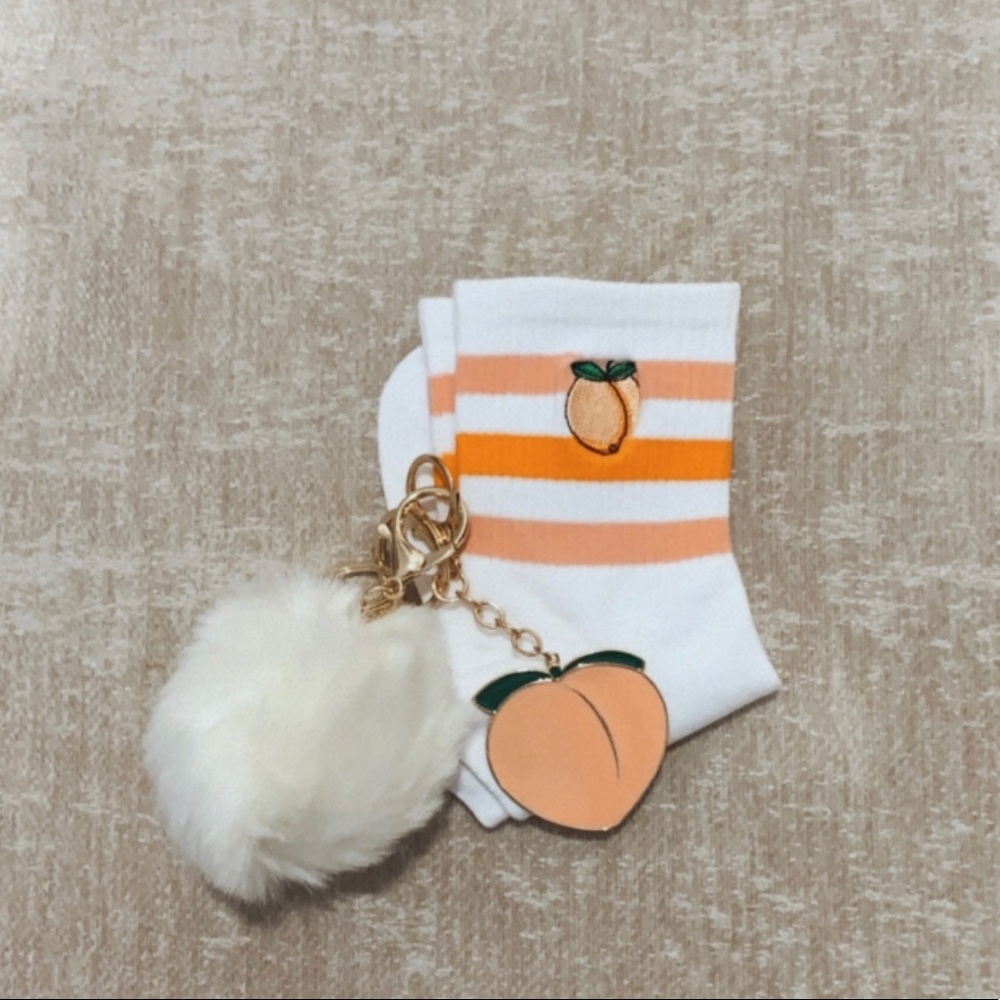 Women’s Peach Socks With Fuzzy Keychain Peach